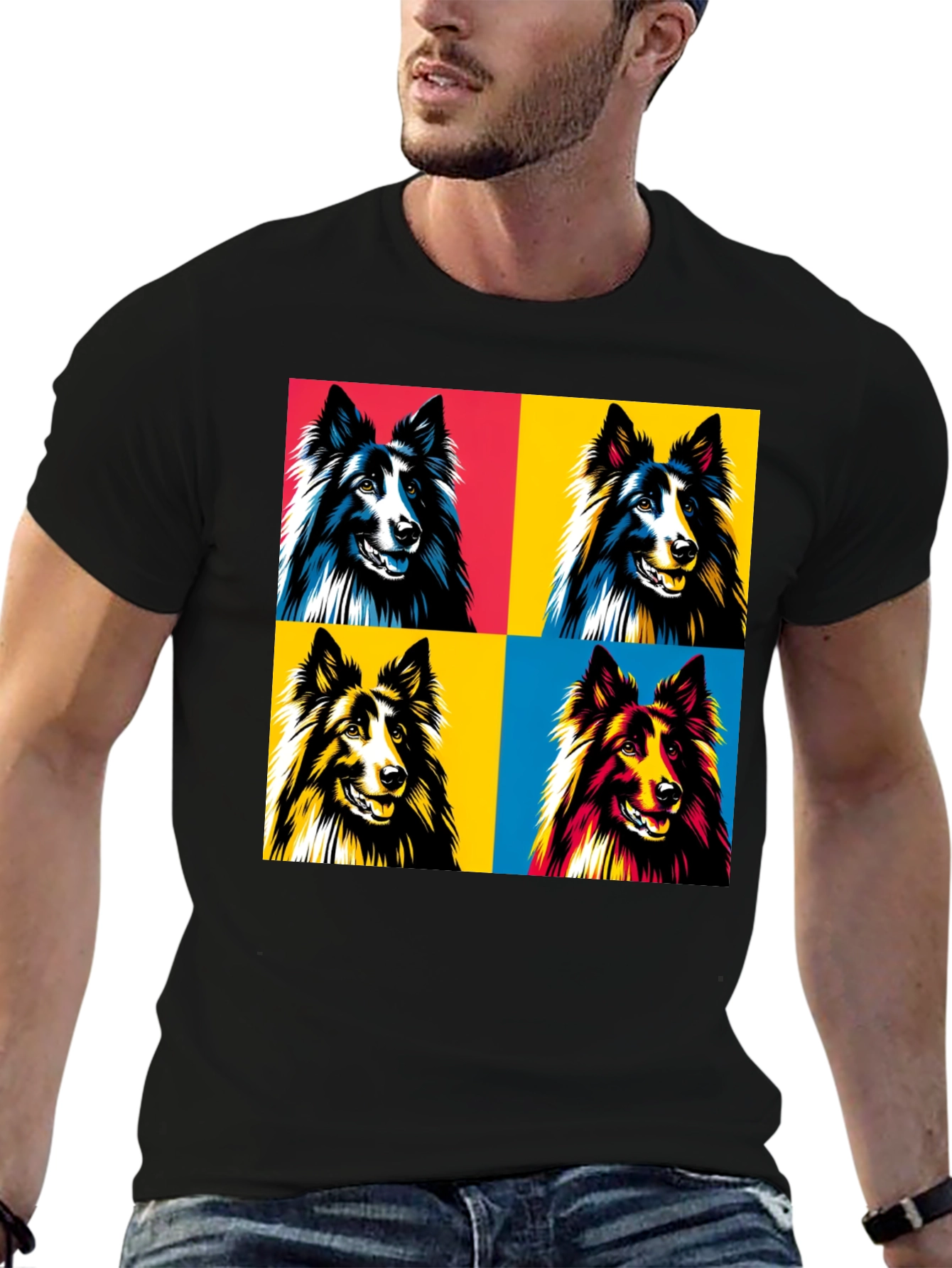 Pop Art Dog T-Shirt - Collie Design