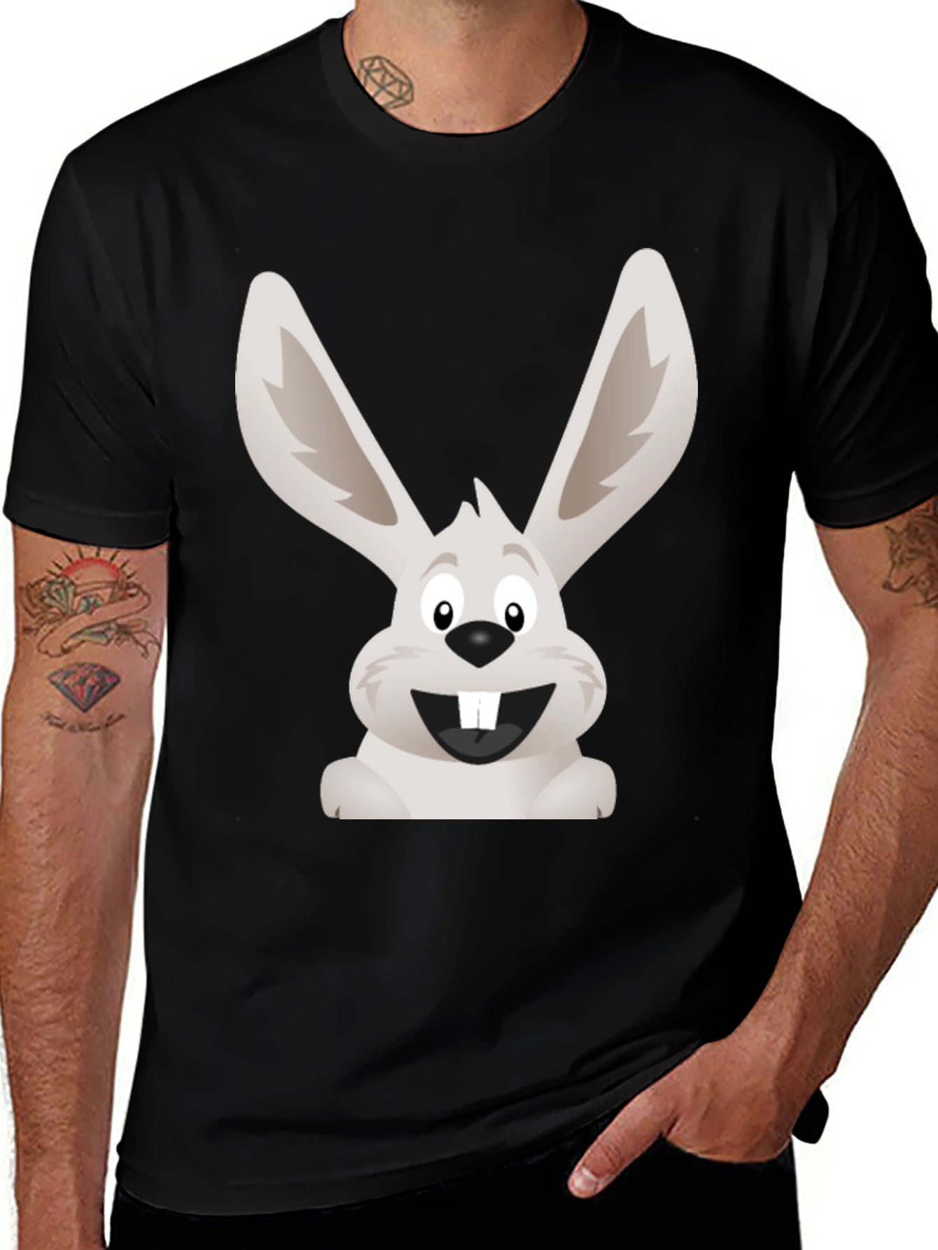 Funny Bunny Graphic Tee - Black Cotton T-Shirt