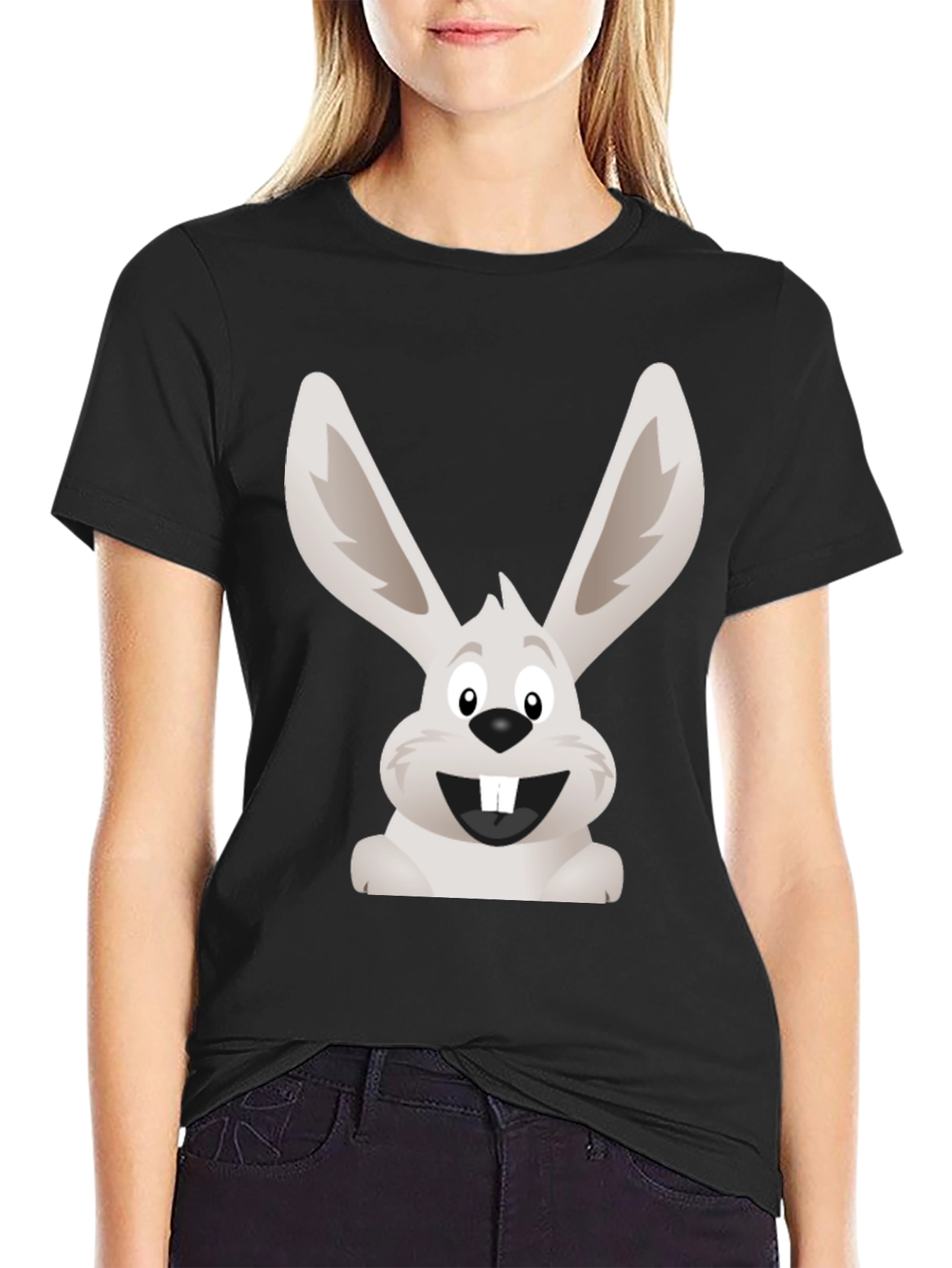 Funny Bunny Graphic Tee - Black Cotton T-Shirt
