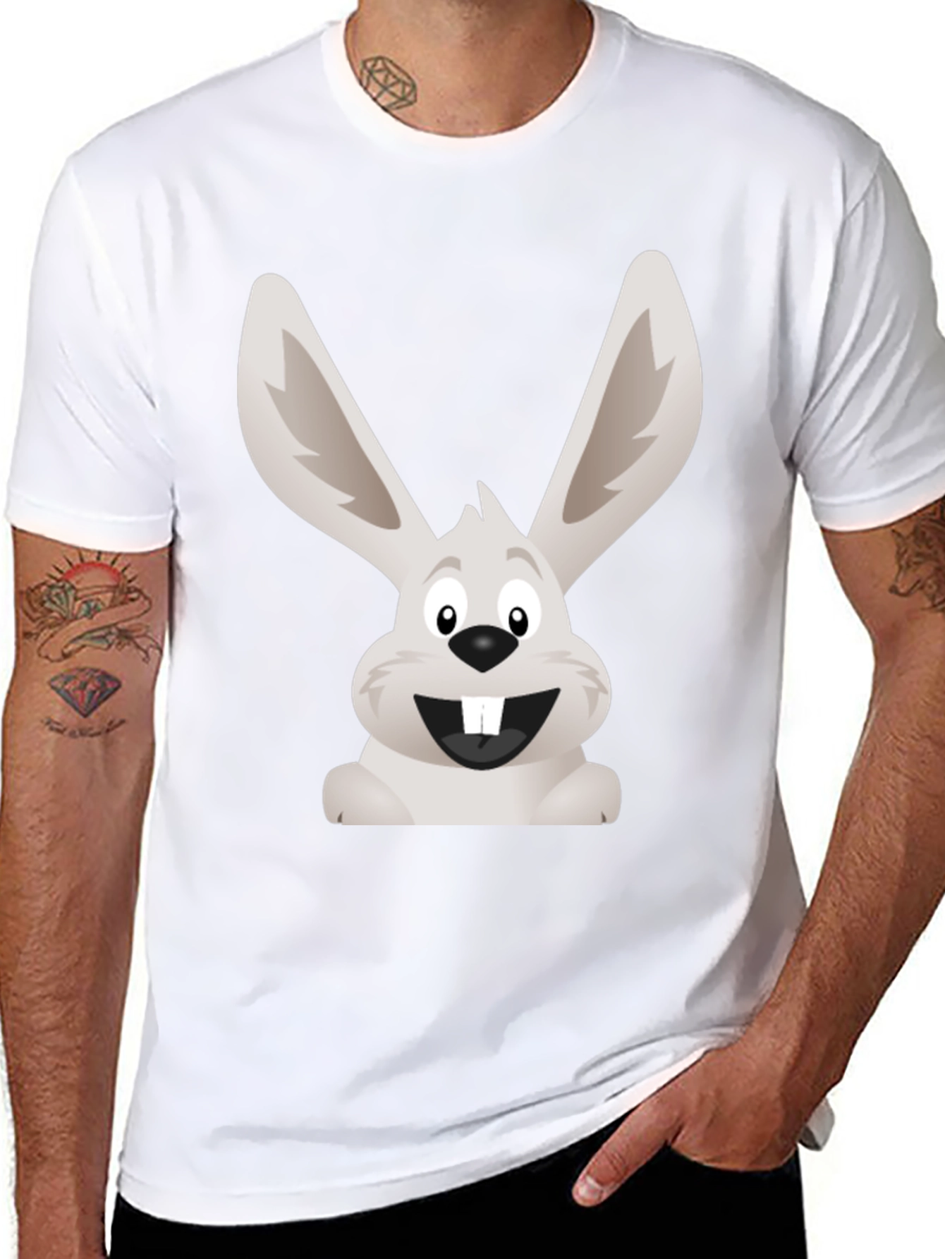 Funny Bunny Graphic Tee - Black Cotton T-Shirt