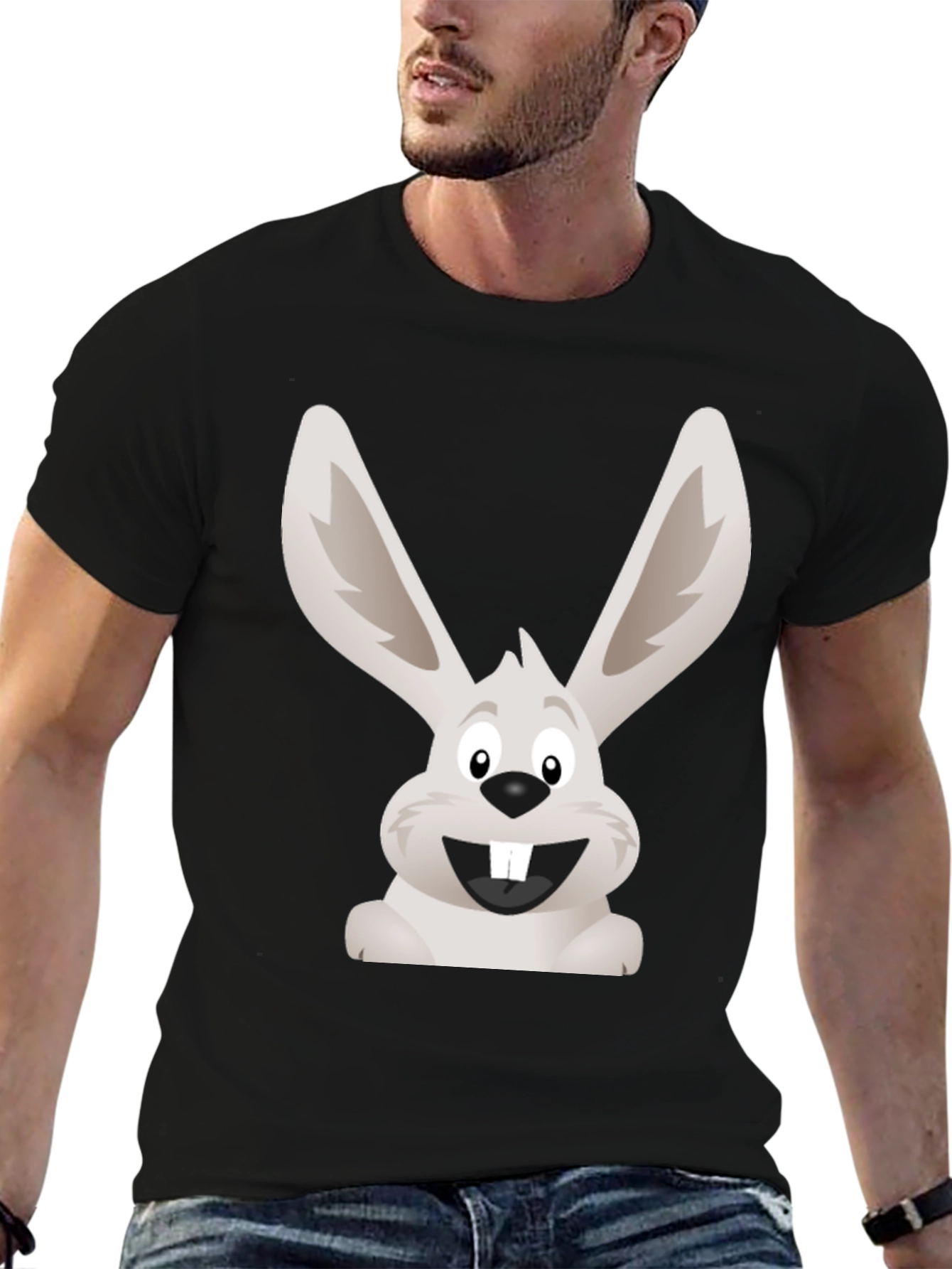 Funny Bunny Graphic Tee - Black Cotton T-Shirt