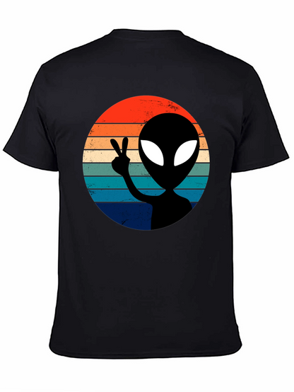 Retro Alien Peace T-Shirt - Black