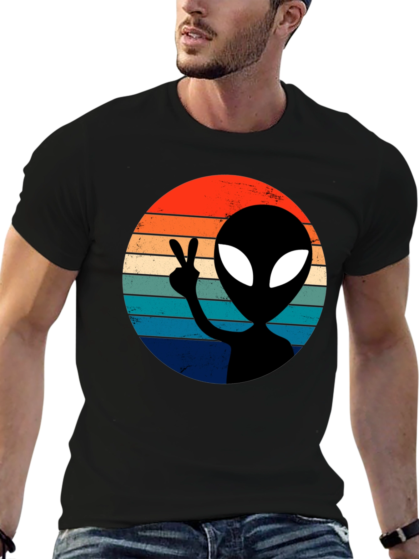 Retro Alien Peace T-Shirt - Black