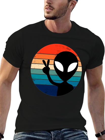 Retro Alien Peace T-Shirt - Black
