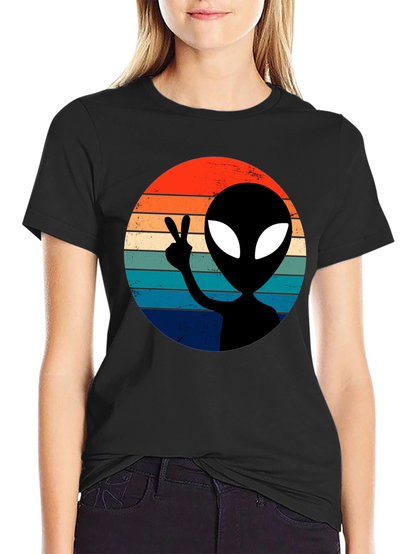 Retro Alien Peace T-Shirt - Black