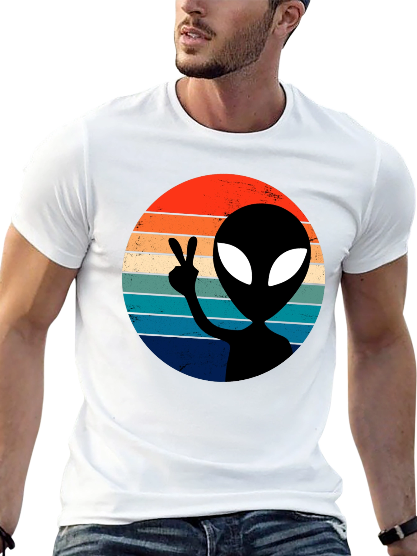 Retro Alien Peace T-Shirt - Black