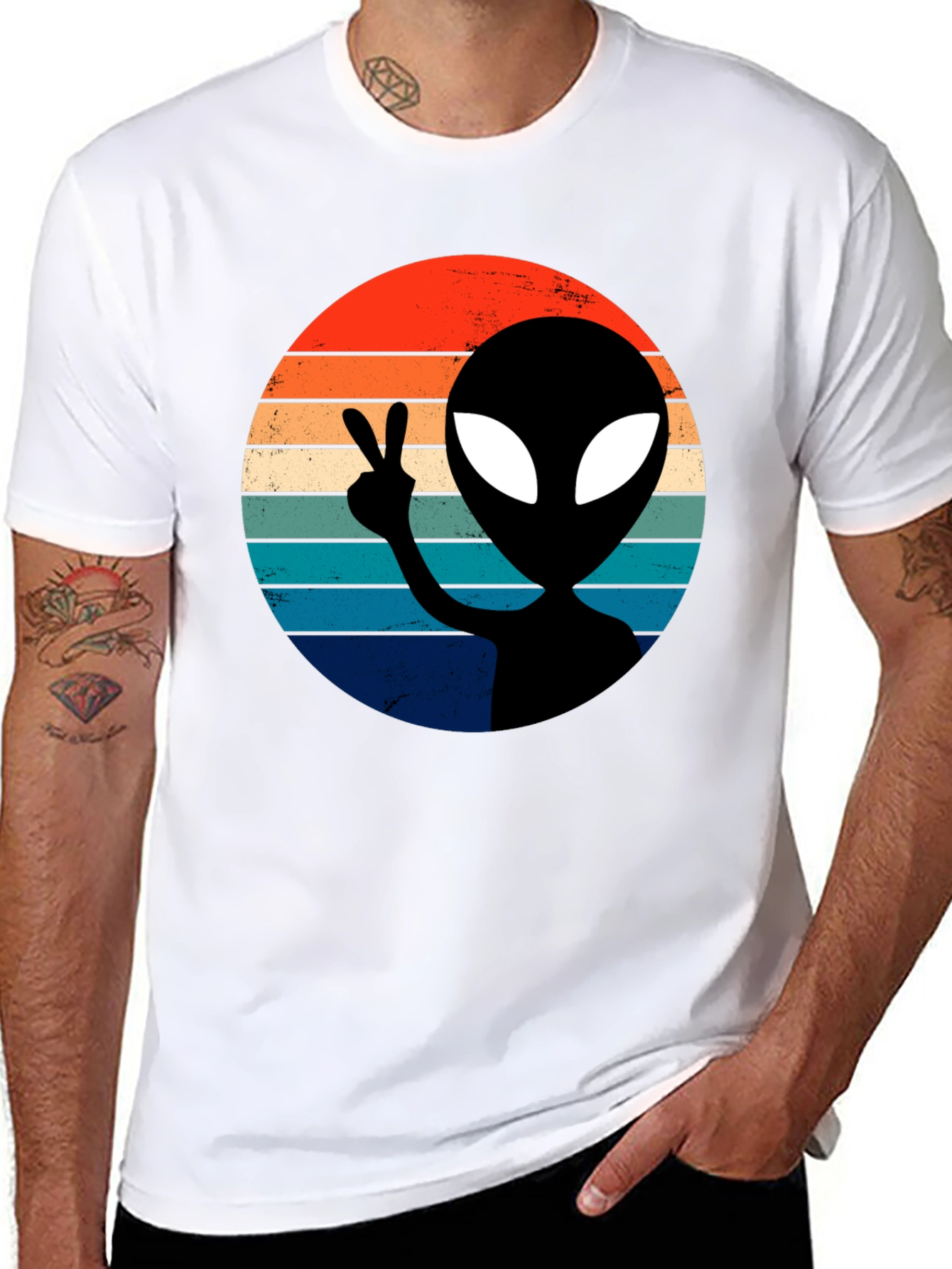Retro Alien Peace T-Shirt - Black