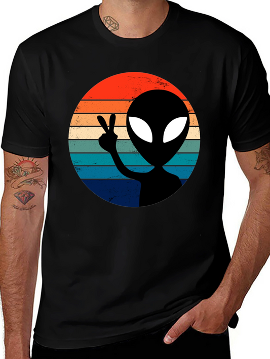 Retro Alien Peace T-Shirt - Black