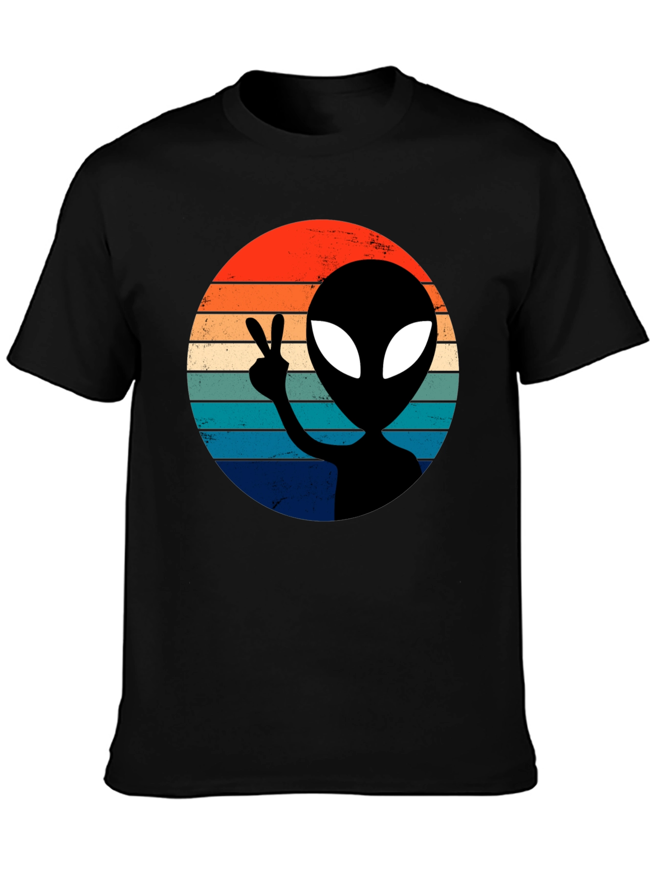 Retro Alien Peace T-Shirt - Black