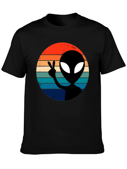Retro Alien Peace T-Shirt - Black