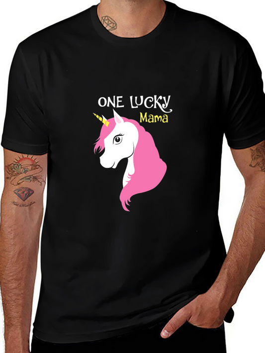 One Lucky Mama Unicorn Graphic Tee - Soft Cotton Blend