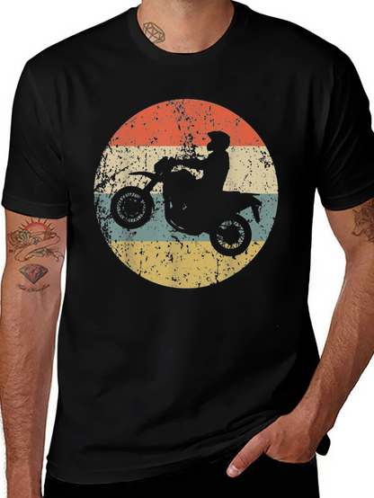 Retro Motorcycle Rider Graphic Tee - Black