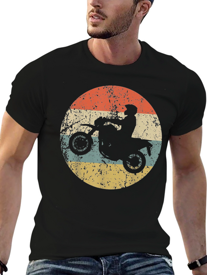 Retro Motorcycle Rider Graphic Tee - Black