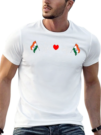 India Flag Heartbeat T-Shirt - Patriotic Design