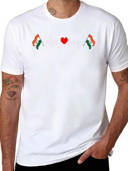 India Flag Heartbeat T-Shirt - Patriotic Design