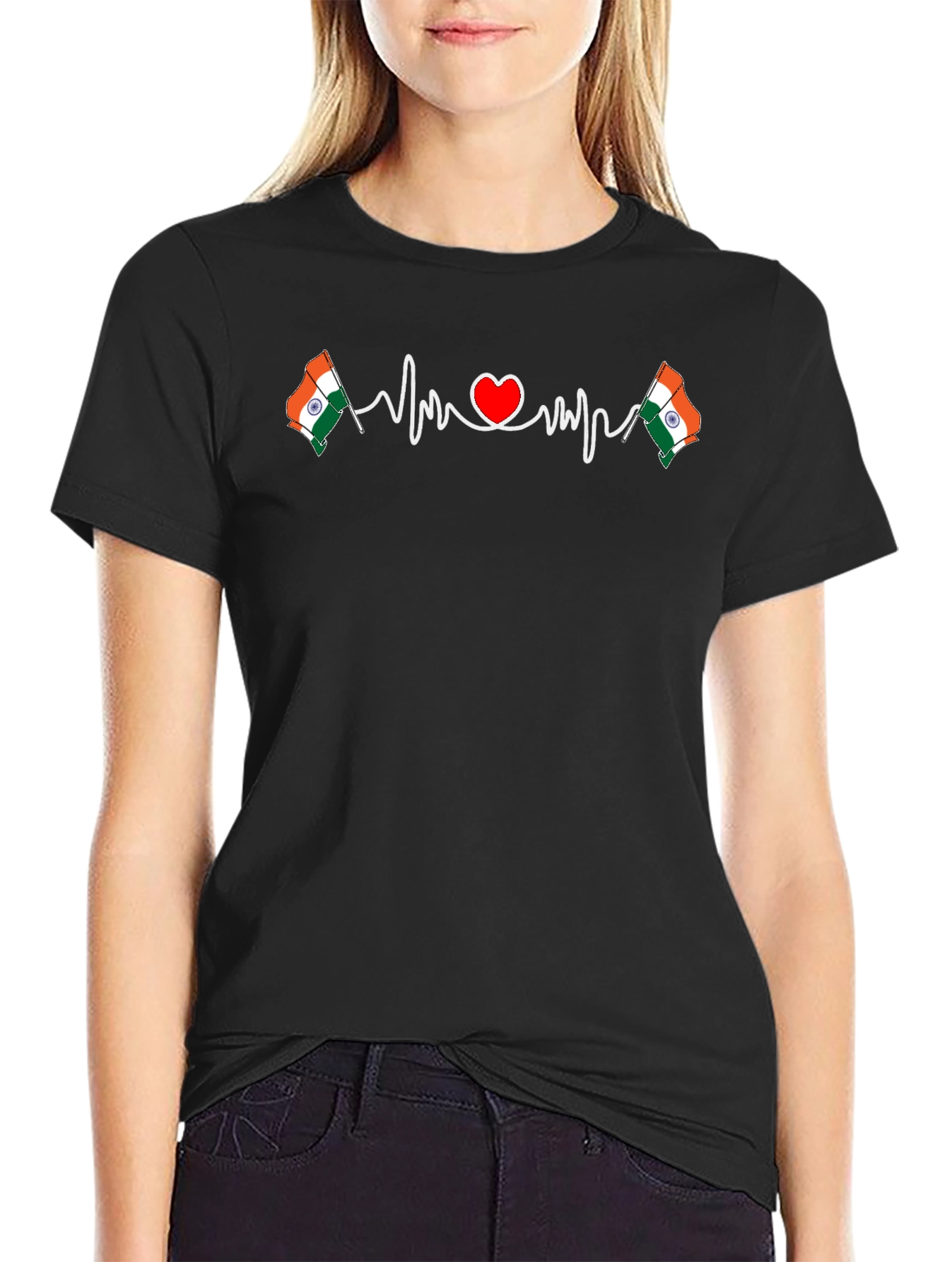 India Flag Heartbeat T-Shirt - Patriotic Design
