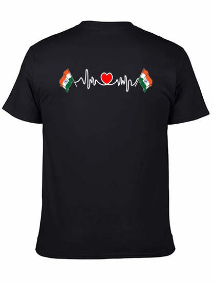 India Flag Heartbeat T-Shirt - Patriotic Design