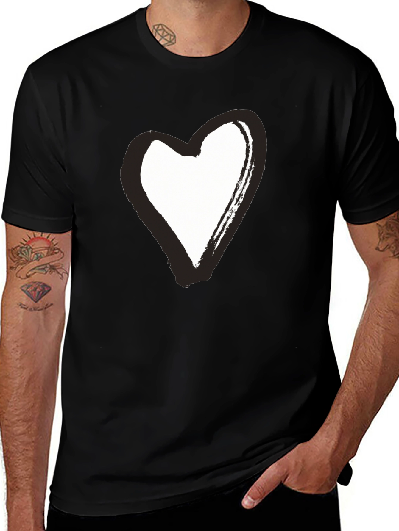 Black T-Shirt with Brushstroke Heart Graphic