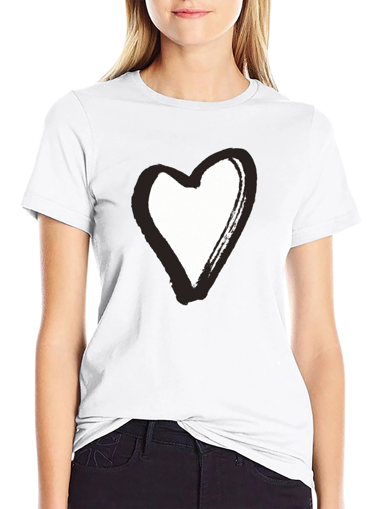Black T-Shirt with Brushstroke Heart Graphic