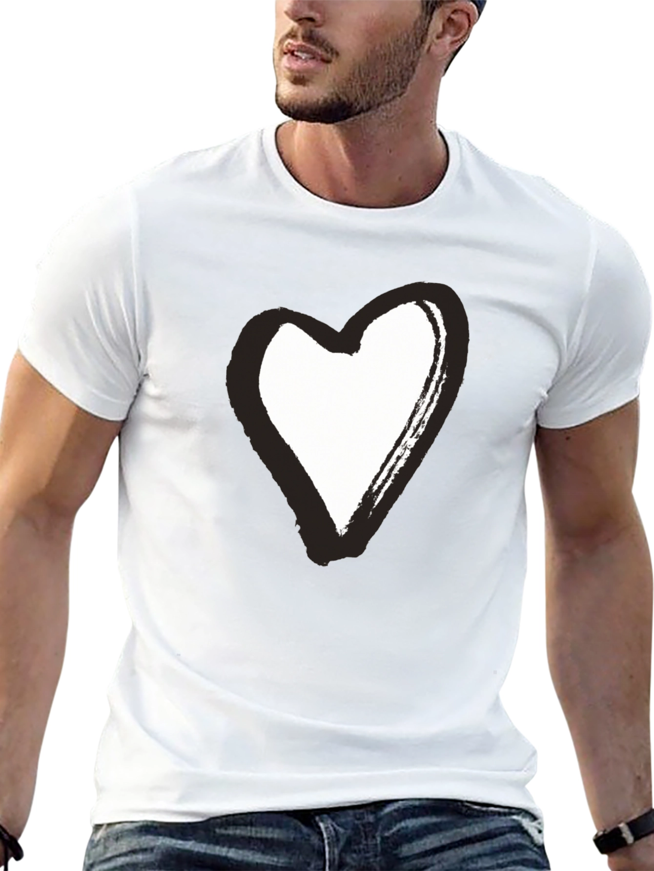 Black T-Shirt with Brushstroke Heart Graphic