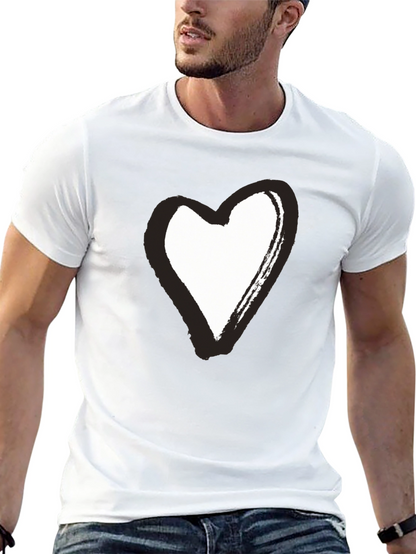 Black T-Shirt with Brushstroke Heart Graphic