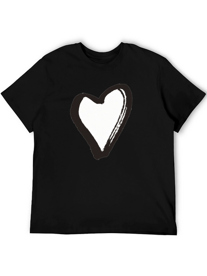 Black T-Shirt with Brushstroke Heart Graphic