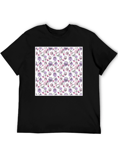 Skull & Floral Print Mens Black T-Shirt