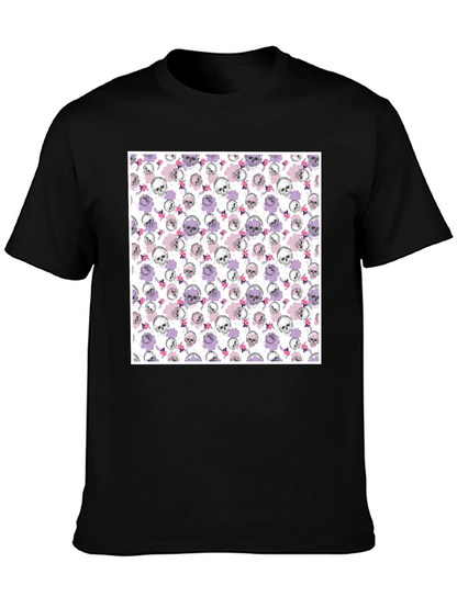 Skull & Floral Print Mens Black T-Shirt