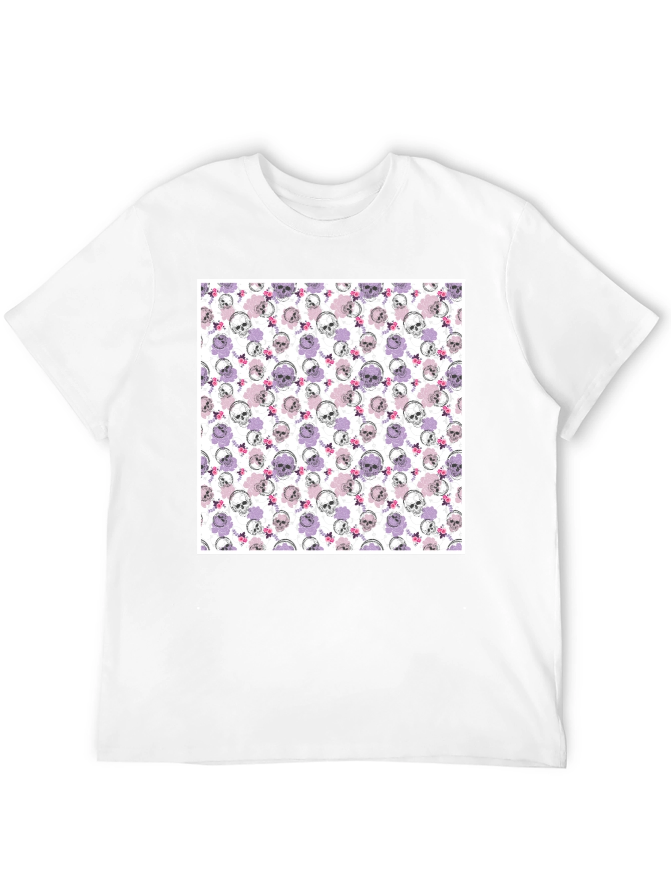 Skull & Floral Print Mens Black T-Shirt