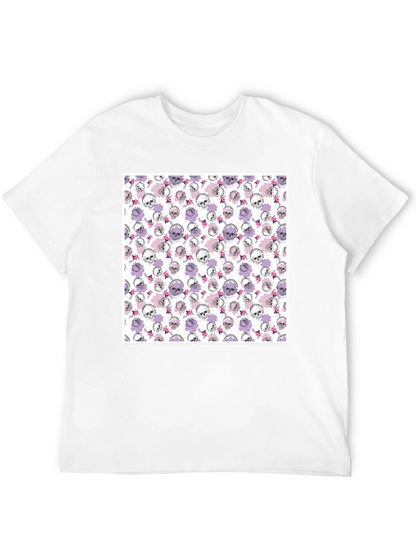 Skull & Floral Print Mens Black T-Shirt