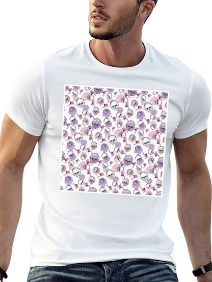 Skull & Floral Print Mens Black T-Shirt