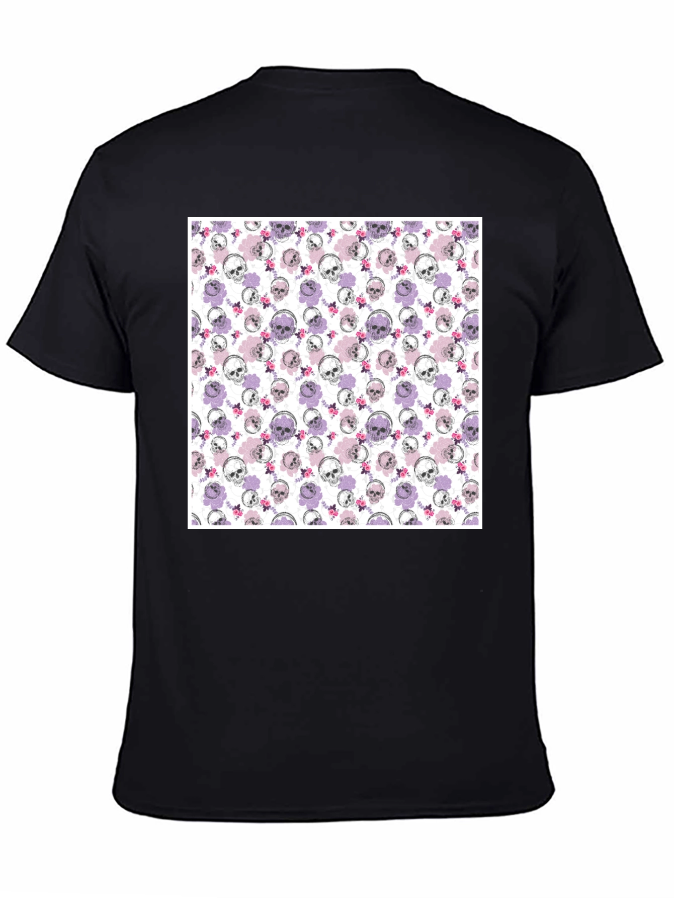 Skull & Floral Print Mens Black T-Shirt