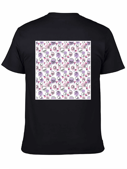 Skull & Floral Print Mens Black T-Shirt