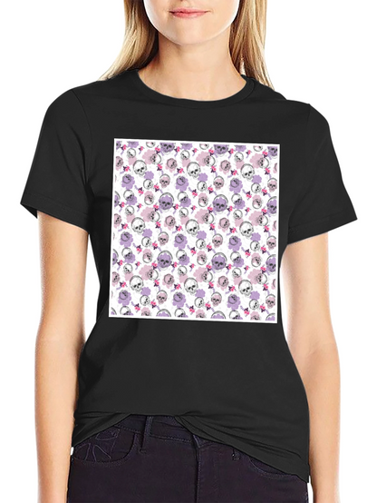 Skull & Floral Print Mens Black T-Shirt