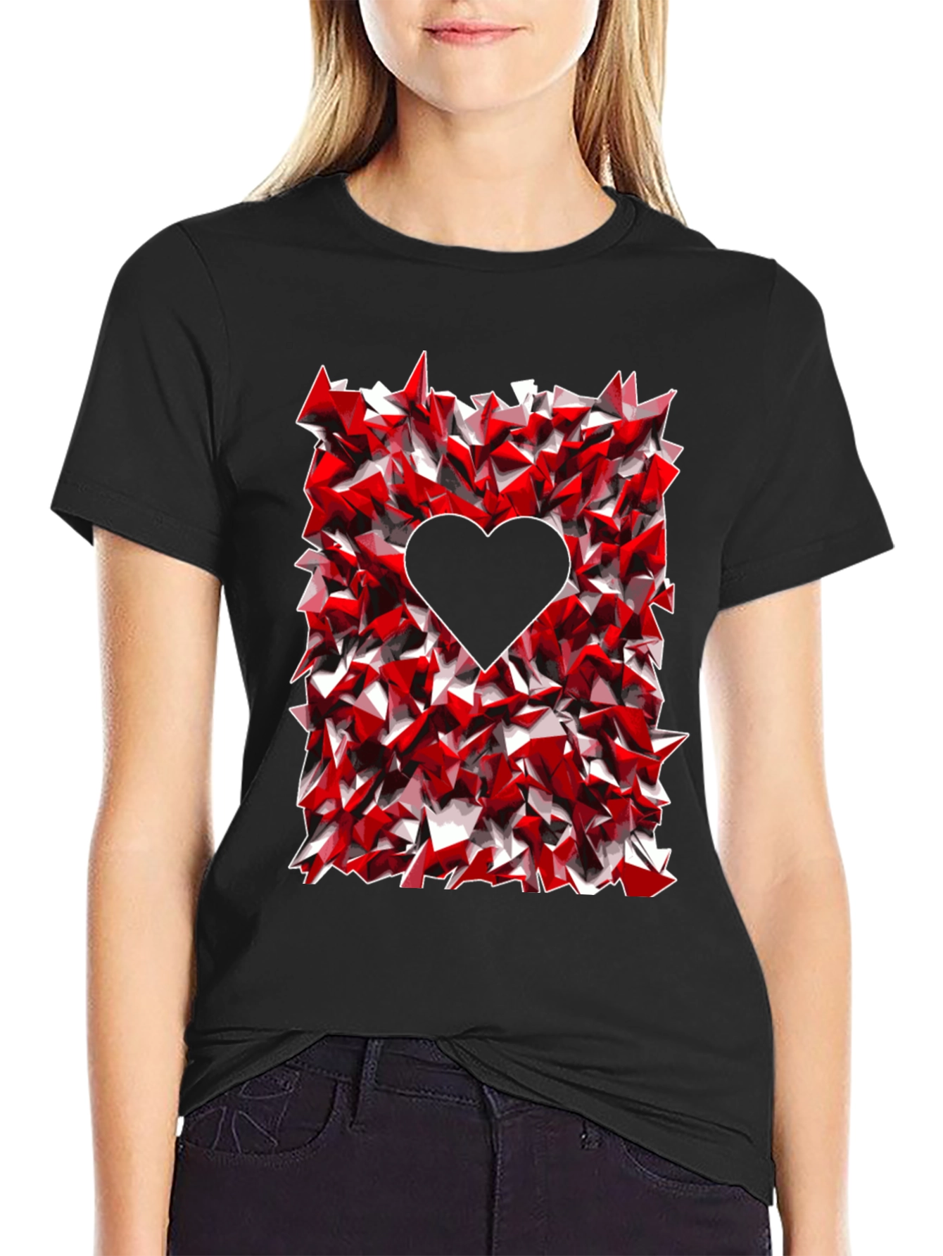 Geometric Heart Graphic Tee - Black