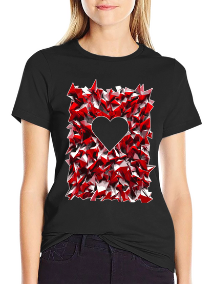 Geometric Heart Graphic Tee - Black
