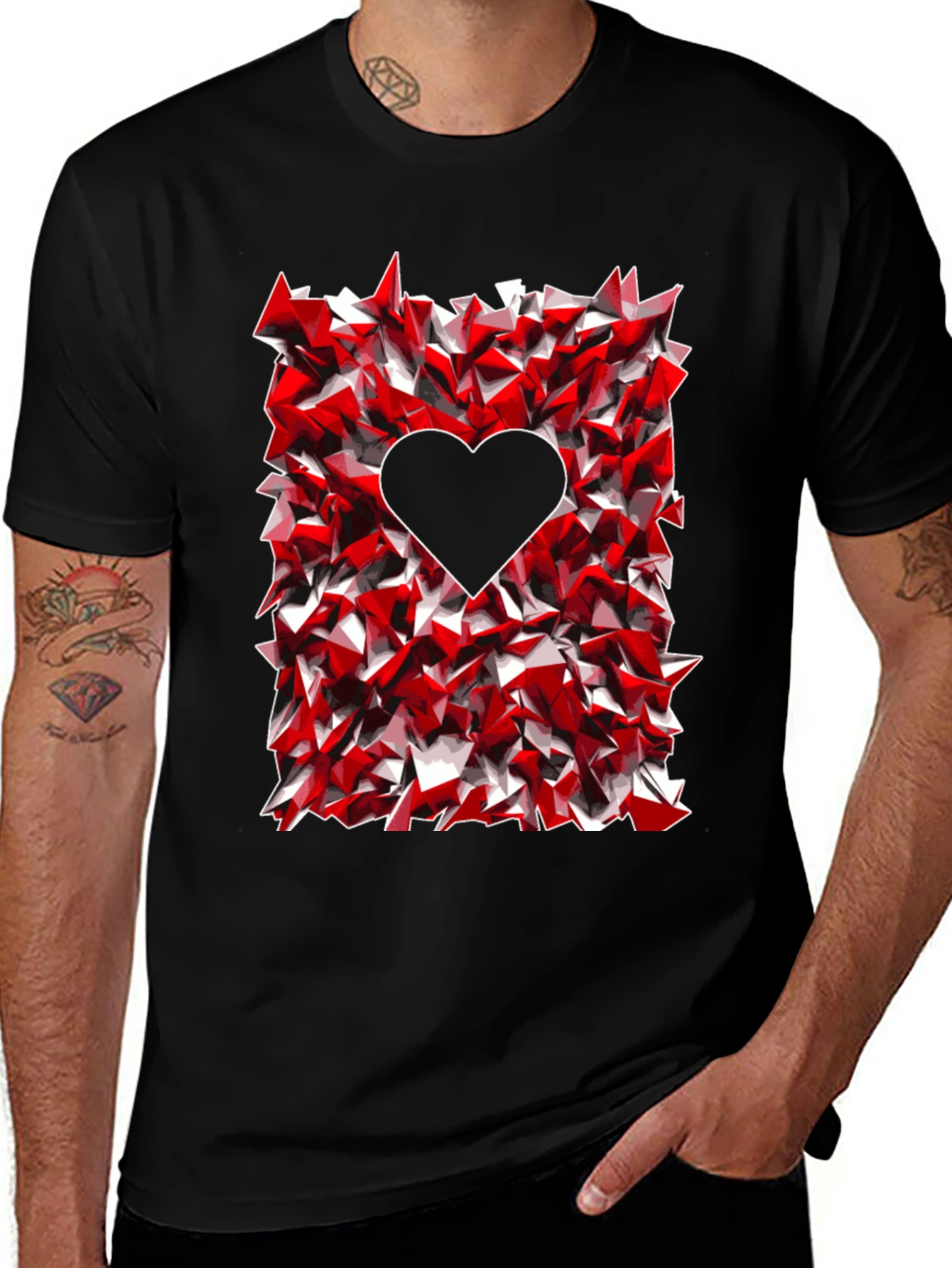 Geometric Heart Graphic Tee - Black