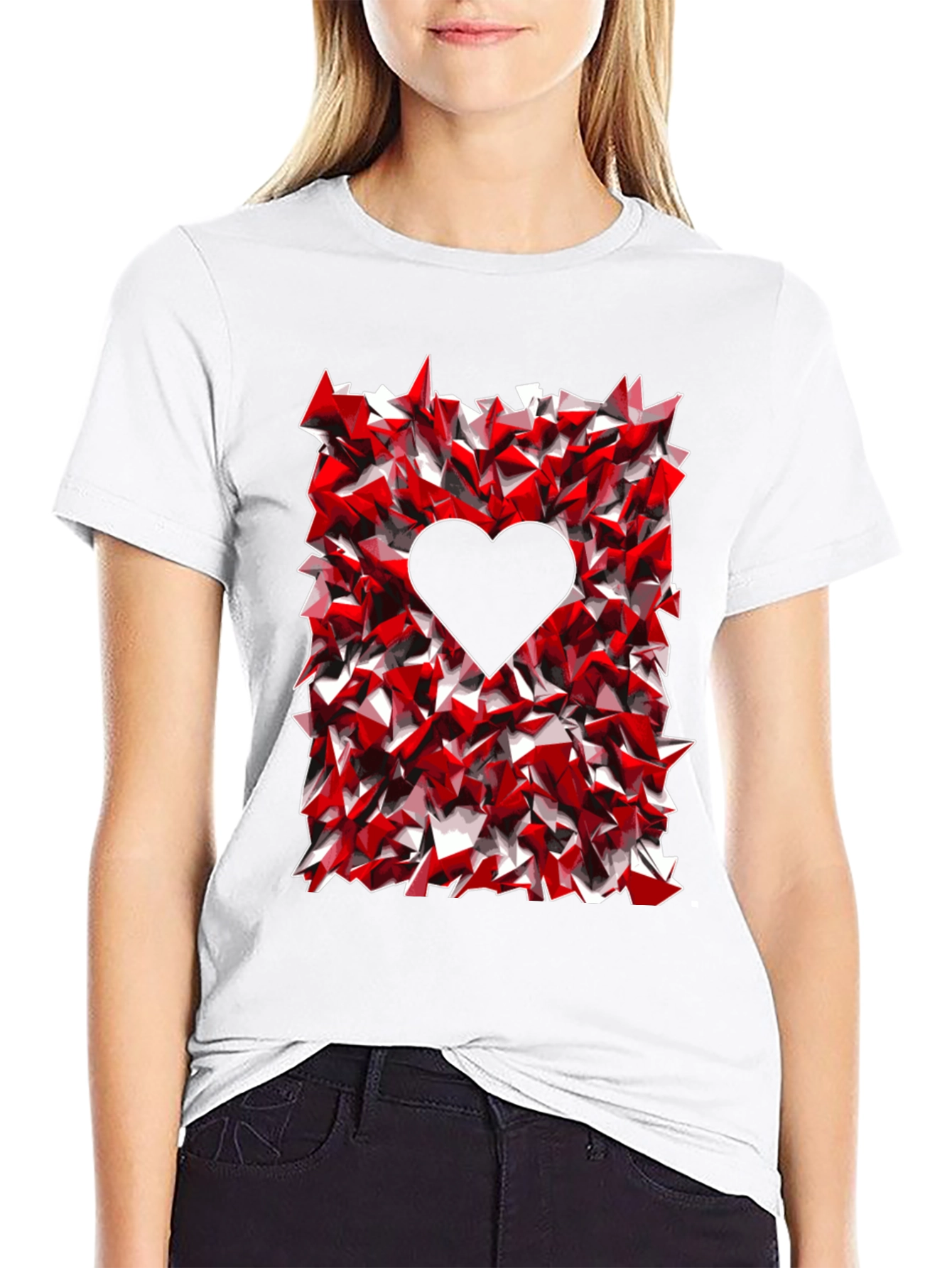 Geometric Heart Graphic Tee - Black