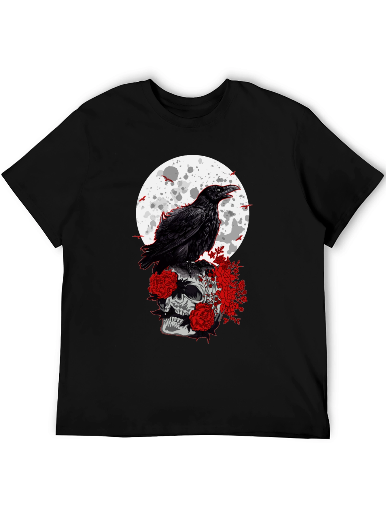 Raven Skull Moon Graphic Tee - Gothic Style