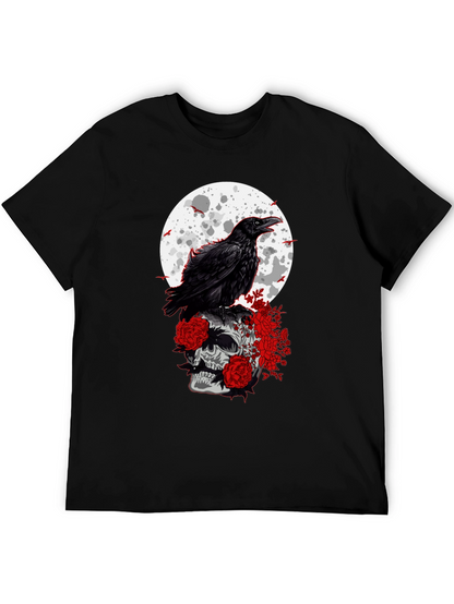Raven Skull Moon Graphic Tee - Gothic Style