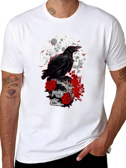 Raven Skull Moon Graphic Tee - Gothic Style