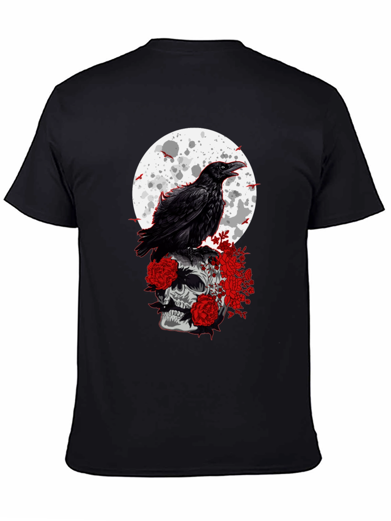 Raven Skull Moon Graphic Tee - Gothic Style