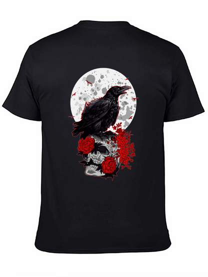 Raven Skull Moon Graphic Tee - Gothic Style