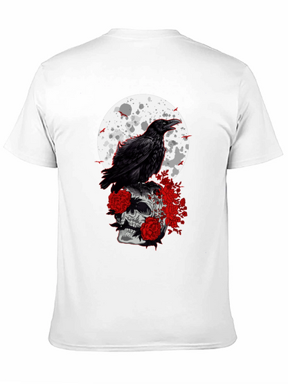 Raven Skull Moon Graphic Tee - Gothic Style