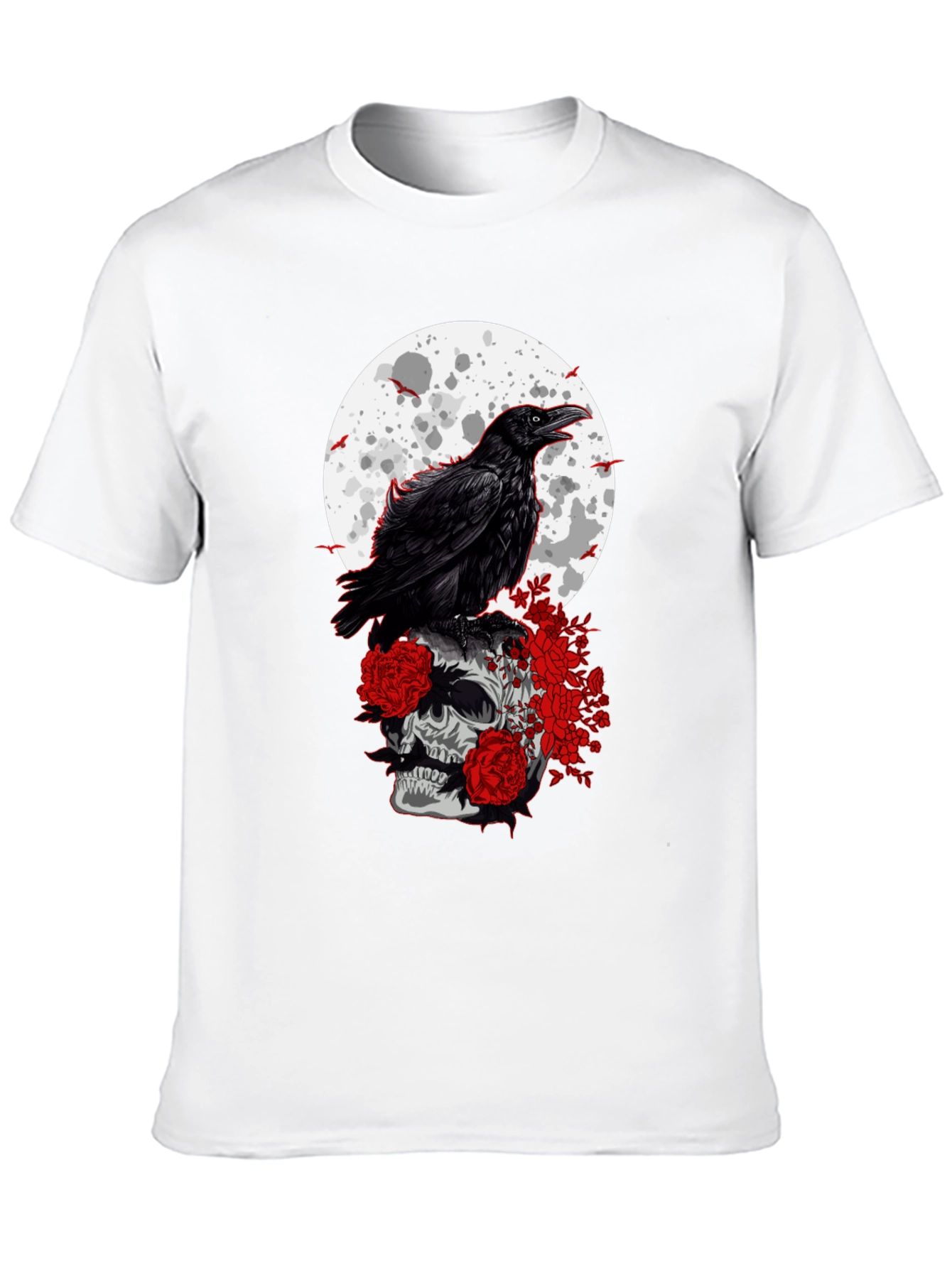Raven Skull Moon Graphic Tee - Gothic Style