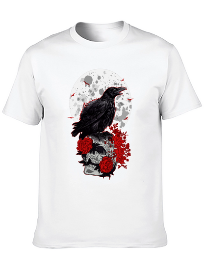 Raven Skull Moon Graphic Tee - Gothic Style