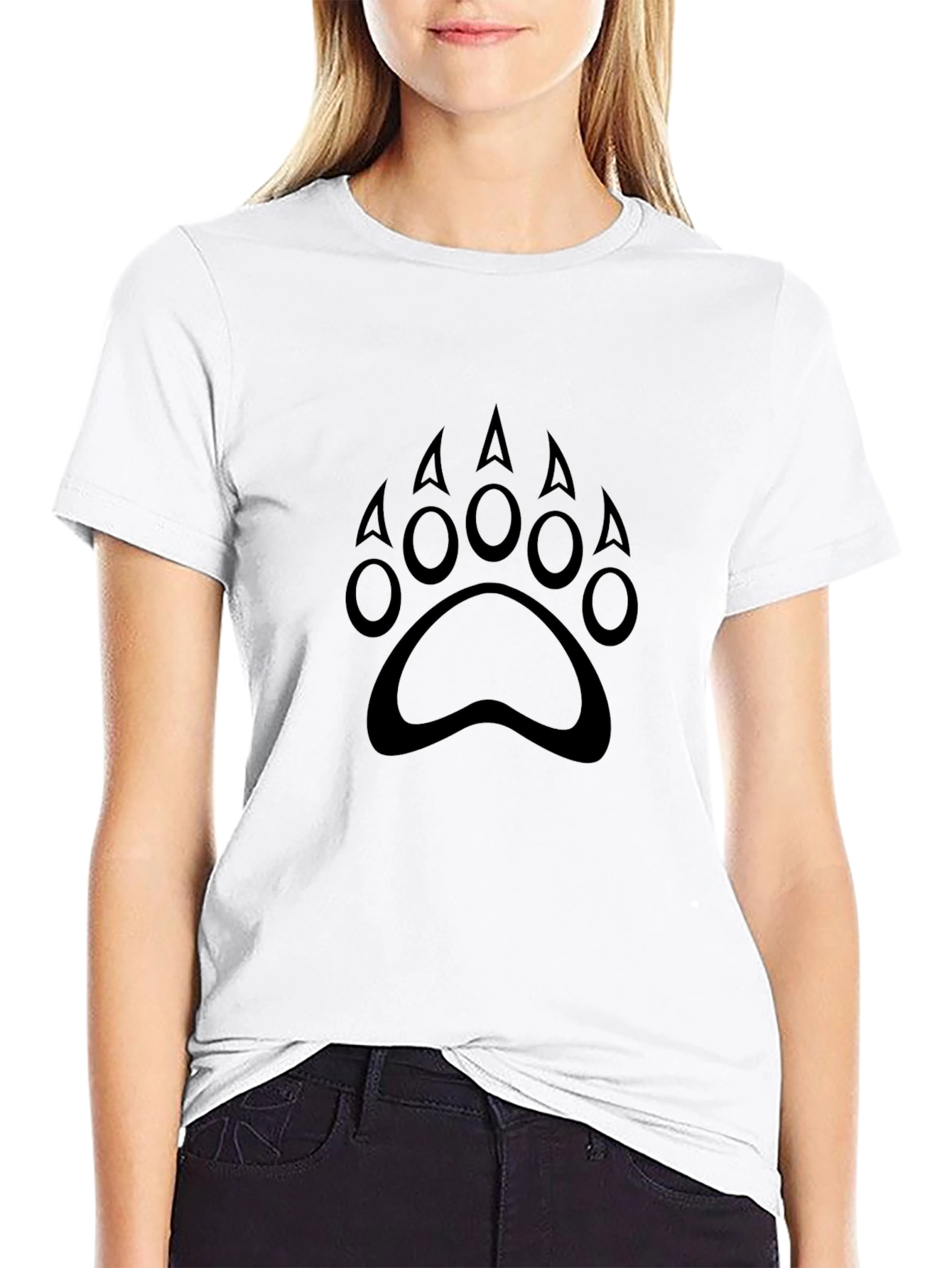 Black Bear Paw Print Crew Neck T-Shirt