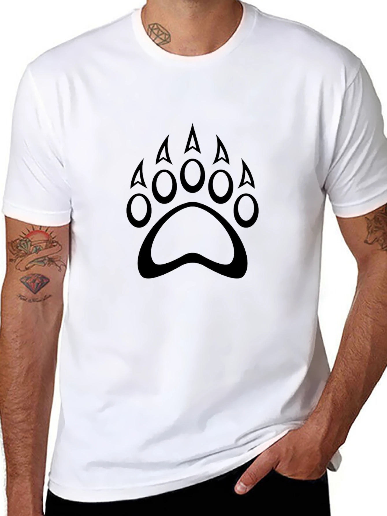 Black Bear Paw Print Crew Neck T-Shirt