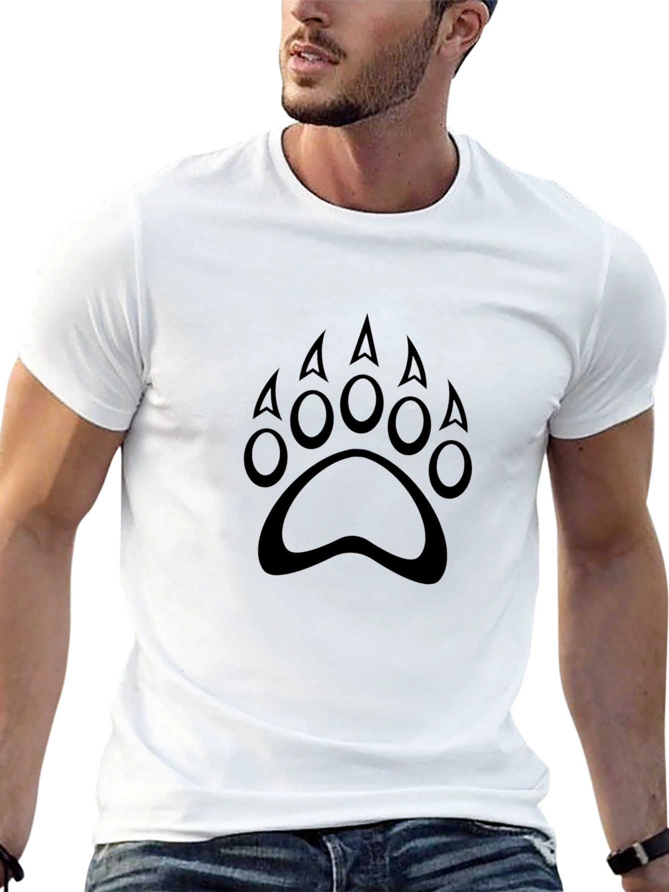 Black Bear Paw Print Crew Neck T-Shirt