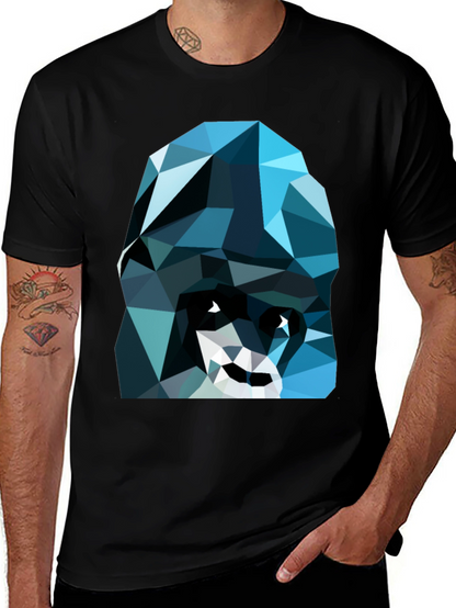 Geometric Blue Gorilla Graphic Black T-Shirt